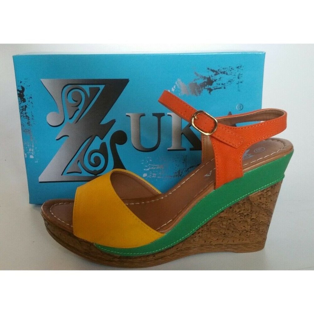 ZUKA Cecilia Citrus Wedge Heel Orange Green Yellow